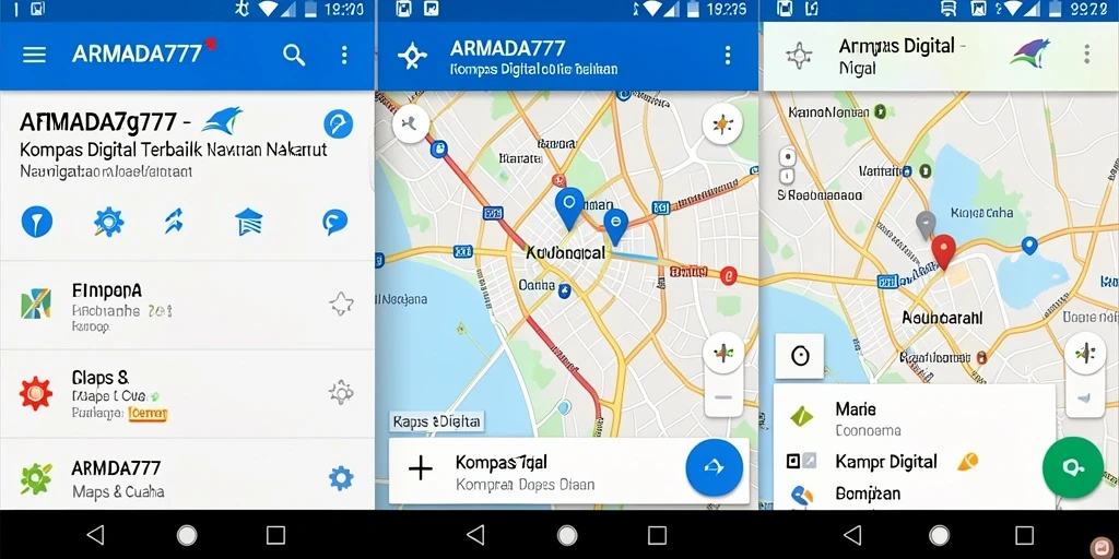 Tampilan antarmuka utama ARMADA777 dengan fungsi kompas digital.