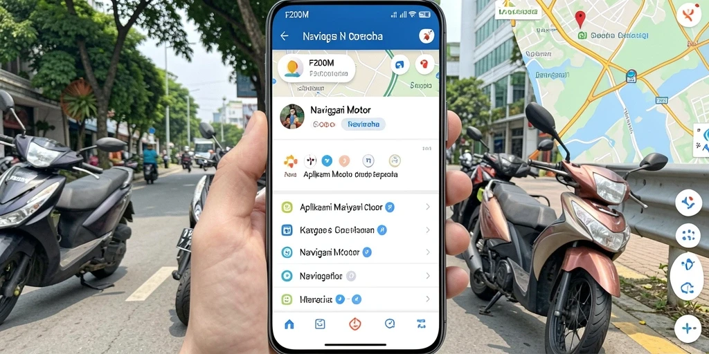 Tampilan antarmuka F200M dalam navigasi motor yang sederhana dan informatif.