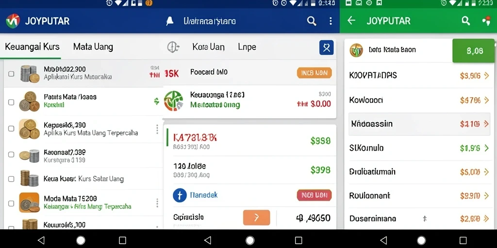 Tampilan antarmuka aplikasi Kurs Mata Uang JOYPUTAR yang informatif.