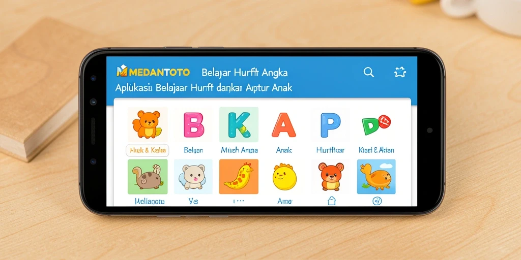 Antarmuka aplikasi MEDANTOTO yang menarik untuk belajar huruf dan angka.