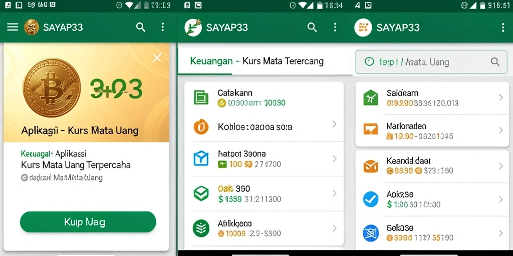 Antarmuka aplikasi SAYAP33 yang menampilkan kurs mata uang dengan jelas.